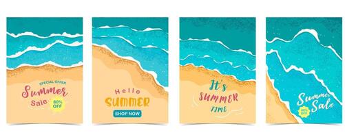 summer promotion background with beach and sea for a4 vertical design vector