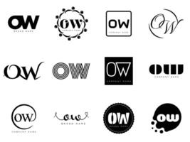 OW logo template. Letter o and w logotype. Set different classic serif lettering and modern bold text with design elements. Initial font typography. vector