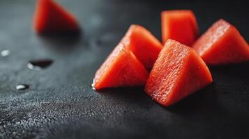 Watermelon slices on a black surface photo