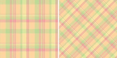 Pastel plaid patterns, perfect for spring or summer designs. Two variations classic and diagonal checks in soft peach, lime, and rose. Ideal for fabric, stationery, web backgrounds, and more. vector