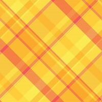 Vibrant yellow and coral diagonal plaid pattern. Modern geometric texture ideal for textile design, website backgrounds, or fashion projects. vector