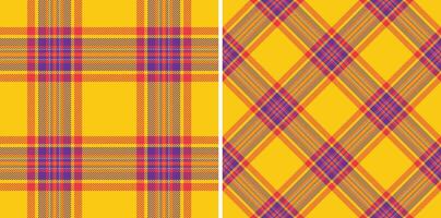 Vibrant tartan patterns in gold, purple and red. Seamless and versatile, ideal for backgrounds, textiles, or festive designs. Adds warmth and classic style. vector