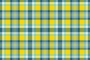 Vibrant tartan pattern with pixelated effect. A seamless texture of yellow, teal, and white squares. Great for backgrounds, textiles, and digital design. vector