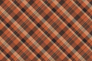 Tweed plaid check seamless, plank fabric textile tartan. Textured pattern background texture in orange and dark colors. vector