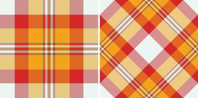 Tartan plaid check of pattern fabric with a background seamless textile texture. Set in spring colors for slim skirt fashion. vector