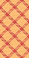 Tie seamless fabric, blank pattern textile tartan. Scratch background check plaid texture in orange and red colors. vector