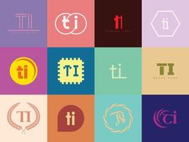 TI logo template. Letter t and i logotype. Set different classic serif lettering and modern bold text with design elements. Initial font typography. vector