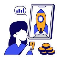 A flat design icon of mobile startup vector