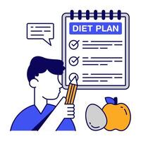 flat outline Conceptual design icon of diet chart vector