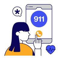 Perfect flat outline design icon of mobile 911 call vector