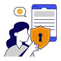 Conceptual flat outlines design icon of mobile security vector