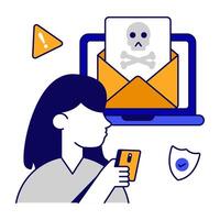 Unique flat outlines design icon of email hacking vector