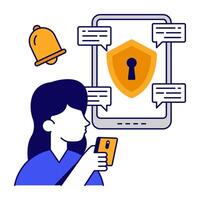 A flat outlines icon design of secure chat vector