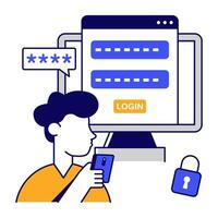 Perfect flat outlines design icon of secure login vector