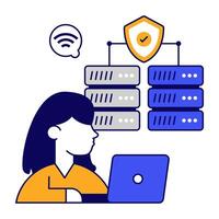 A flat outlines icon design of server security vector