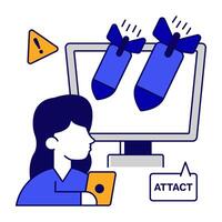 A flat outlines icon design of ddos attack vector