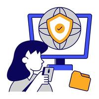 A flat outlines icon design of global security vector