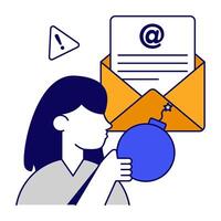 Unique flat outlines icon of email hacking vector