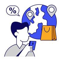 Conceptual isometric design icon of globals shopping vector