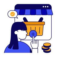 A creative flat outlines design icon of add to basket vector