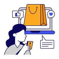 Modern flat outlines design icon of online shopping vector
