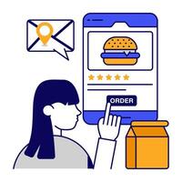 Conceptual flat outline isometric design icon of mobile food order vector
