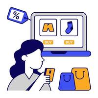 Trendy flat outline design icon of online shopping vector