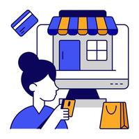 Perfect flat outline design icon of online shop vector