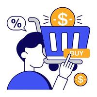 Shopping cart icon, editable flat outline vector