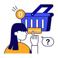 A creative flat outline design icon of add to basket vector