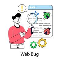 Virus under magnifying glass, debugging illustrations vector
