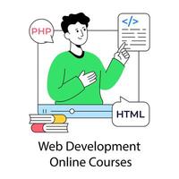 Web development online course illustration in flat design vector