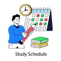 Clock with calendar, illustration of study schedule vector