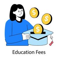 Mortarboard with dollar, flat design of educational fees vector