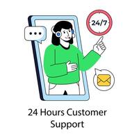 A colored design illustration of 24 hours customer support vector