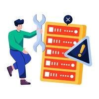 Db rack with wrench, illustration of fix server error vector