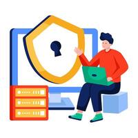 Monitor with shield showcasing system security illustration vector