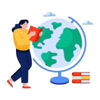 Globe with book, flat design of global learning vector