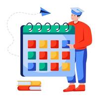 Calendar with books, illustration of study schedule vector