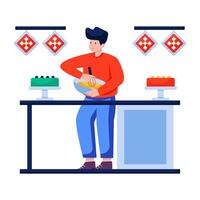 Conceptual flat design illustration of preparing cake vector