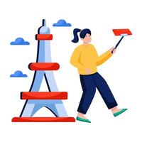 Modern design illustration of taking selfie at Eiffel tower vector