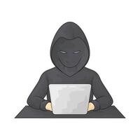 hacker is operating a laptop vector