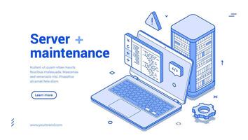 Server maintenance code programming IT development isometric web banner vector