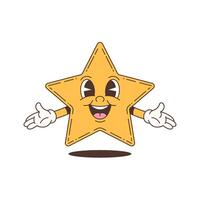 Happy Smiling Star Character Mascot with Open Arms in Retro Cartoon Illustration Art vector