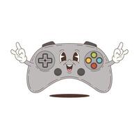 Funny Cartoon Mascot Game Controller with Smiling Face and Gesture in Flat Retro Style vector