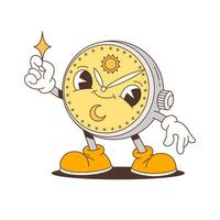 Happy Alarm Clock Mascot Waving with a Smile and a Sparkle vector