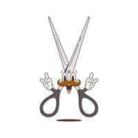 Mascot Cartoon Character of Scissors with Mustache and Funny Hands in Illustration Style vector