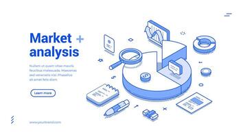 Market analysis commercial financial statistic business chart web banner isometric vector