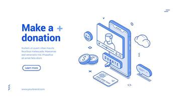 Make donation social media network blog vlog isometric web banner illustration vector