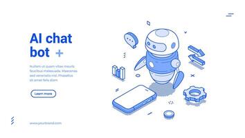 AI chatbot artificial intelligence smartphone app assistance isometric web banner vector